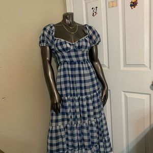 RYE PUFF SLEEVE GINGHAM MIDI DRESS